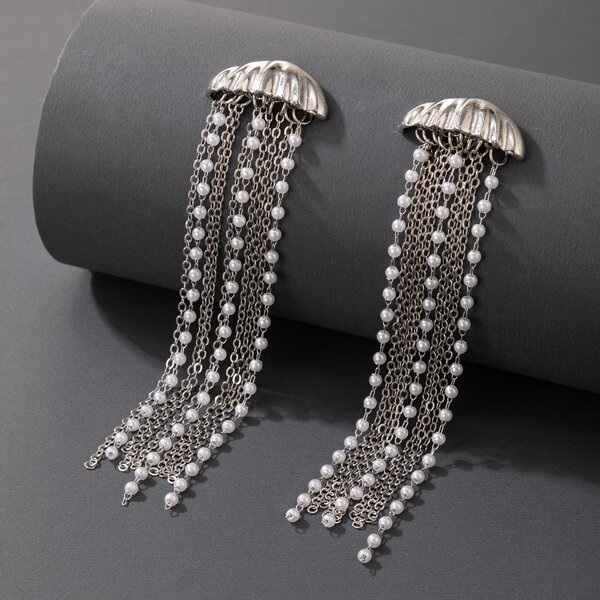 

Faux Pearl Tassel Decor Drop Earrings, White