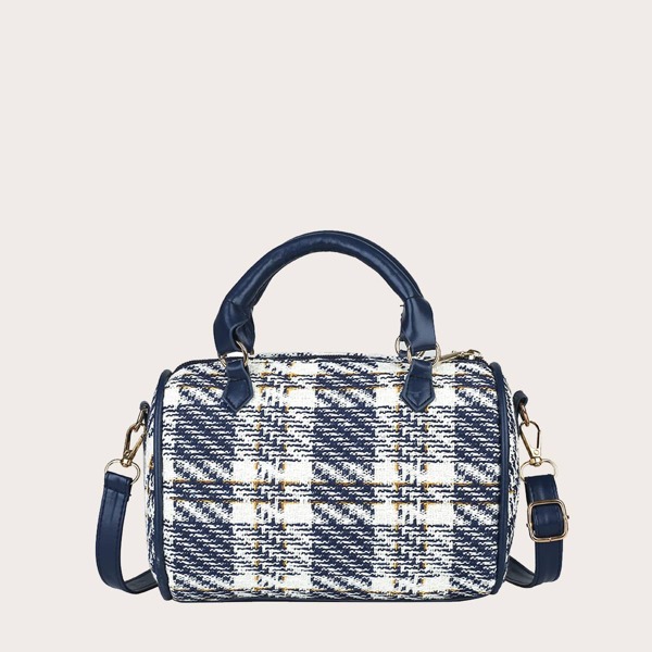 

Plaid Pattern Bucket Bag, Blue