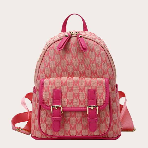

Buckle Detail Letter Graphic Classic Backpack, Multicolor