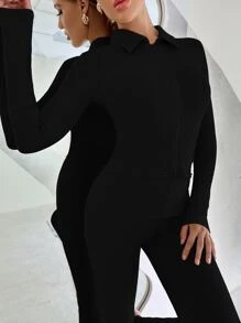 Chiquease Zip Up Top & Leggings Set Fall Cloth For Women - Black - View 4