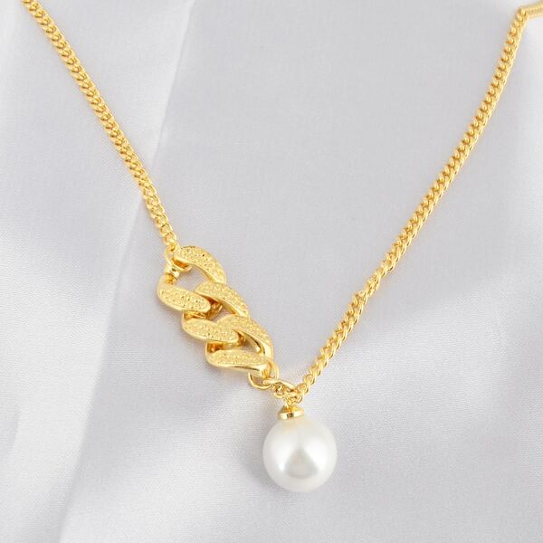 

18K Gold Plated Faux Pearl Charm Necklace, White