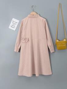 Girls Striped Print Frill Trim Shirt Dress - Multicolor - View 2