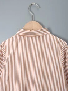 Girls Striped Print Frill Trim Shirt Dress - Multicolor - View 4