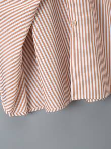 Girls Striped Print Frill Trim Shirt Dress - Multicolor - View 6