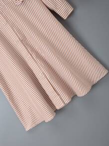 Girls Striped Print Frill Trim Shirt Dress - Multicolor - View 7