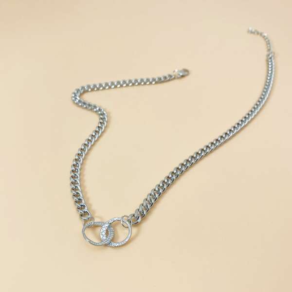 

Double Ring Decor Necklace, Silver
