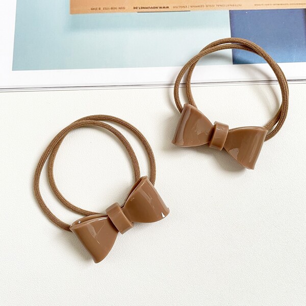 

2pcs Bow Decor Hair Tie, Coffee