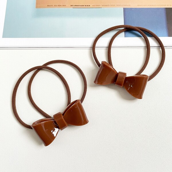 

2pcs Bow Decor Hair Tie, Coffee brown