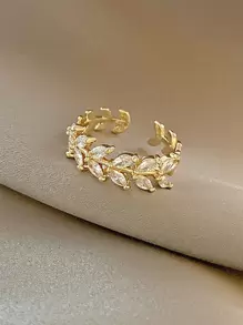 1pc Leaf Decor Cuff Ring Copper Jewelry