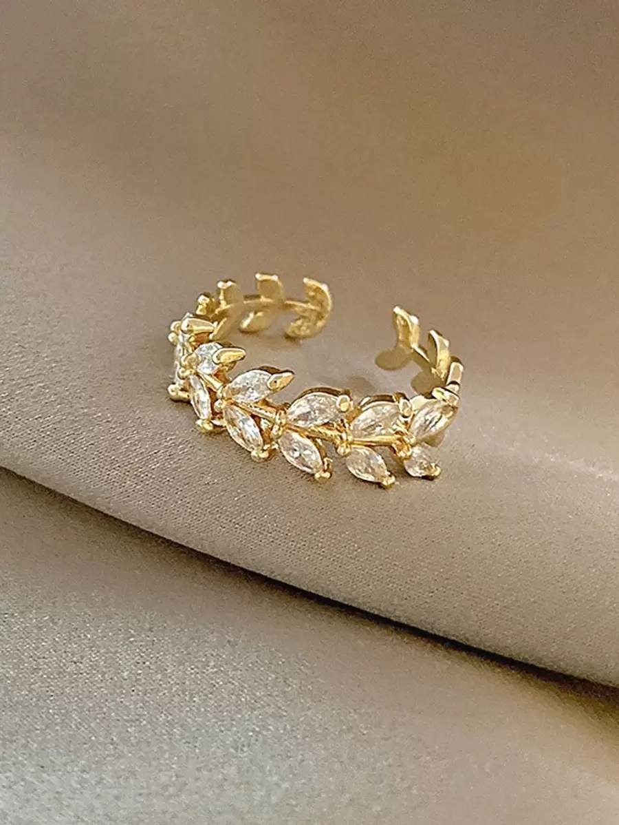 1pc Leaf Decor Cuff Ring Copper Jewelry