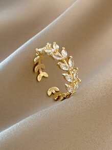 1pc Leaf Decor Cuff Ring Copper Jewelry