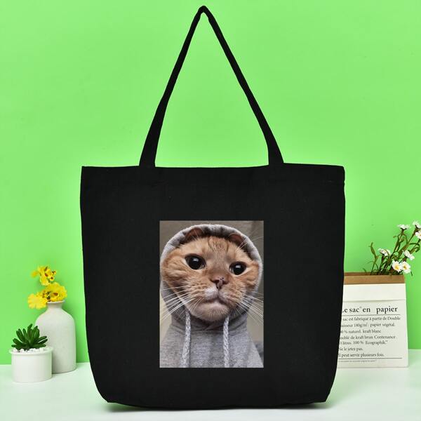

Cat Graphic Shopper Bag, Black