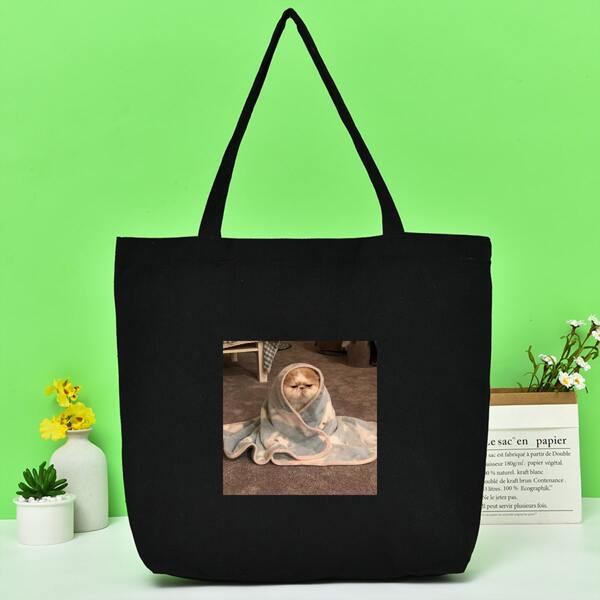 

Cat Graphic Shopper Bag, Black