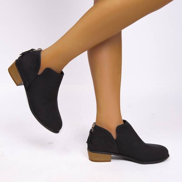 

Minimalist Back Zip Booties, Black