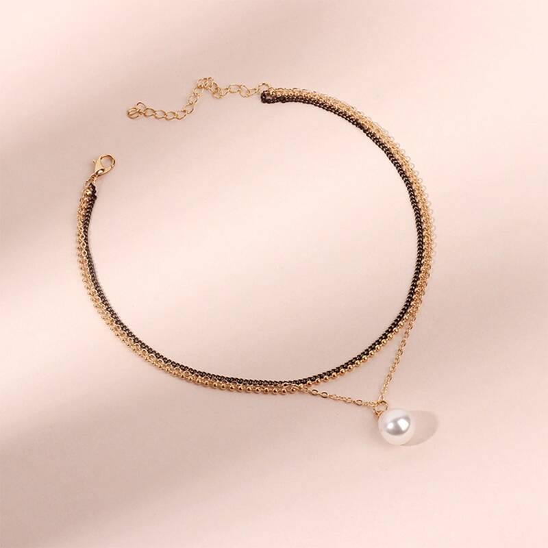 

Faux Pearl Decor Layered Chain Necklace, Gold