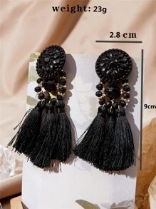 Tassel Decor Drop Earrings - Black - View 3