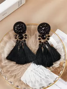 Tassel Decor Drop Earrings - Black - View 5