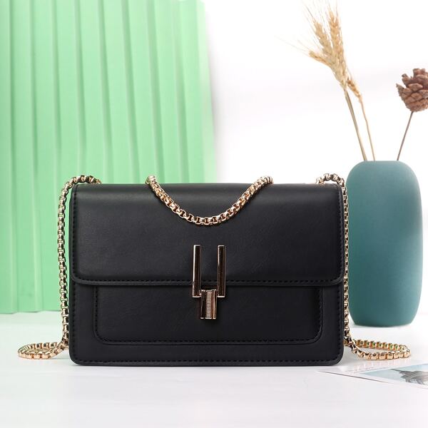 

Metal Decor Flap Square Bag, Black