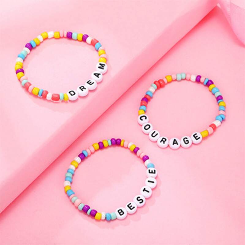 

3pcs Random Letter Graphic Beaded Bracelet, Red