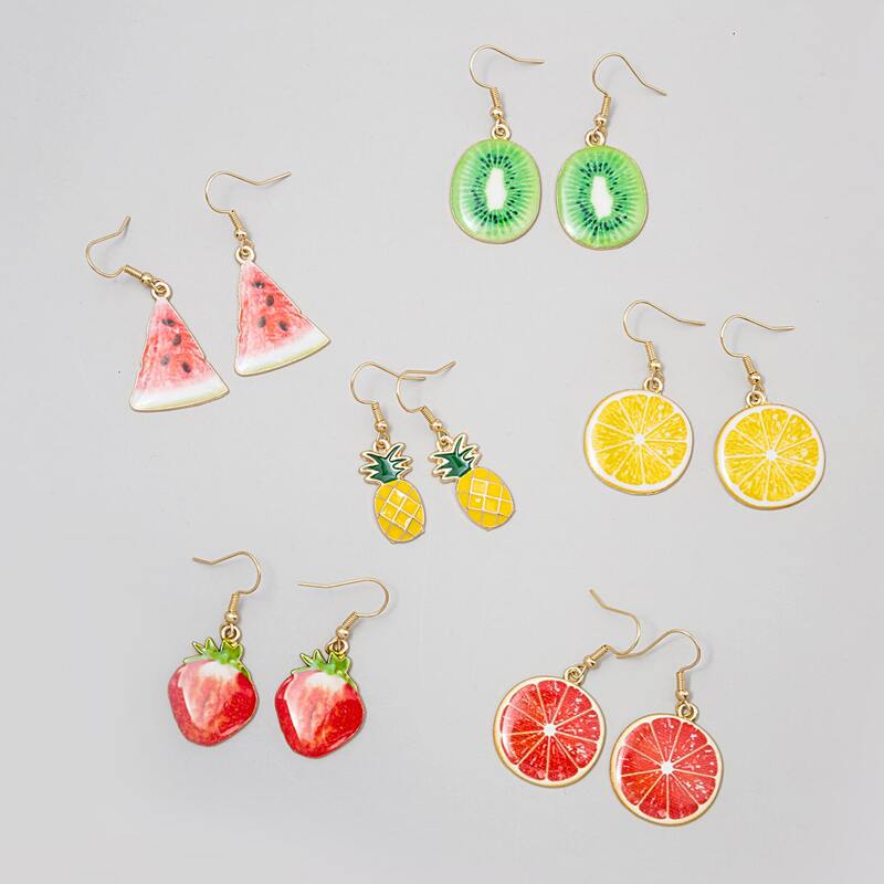 

6pairs Fruit Drop Earrings, Multicolor