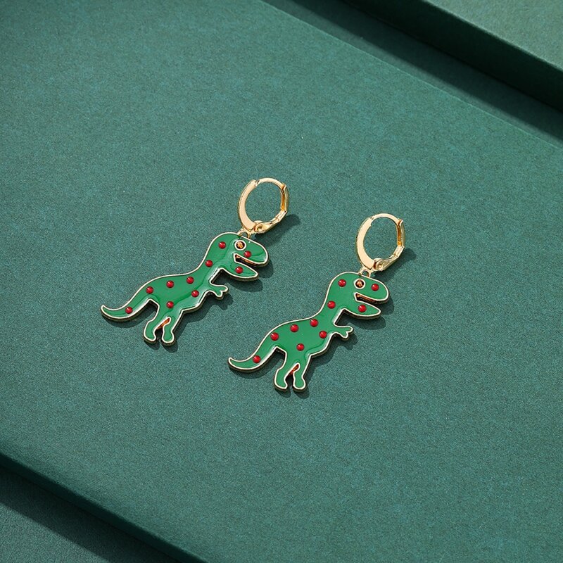 

Dinosaur Drop Earrings, Dark green