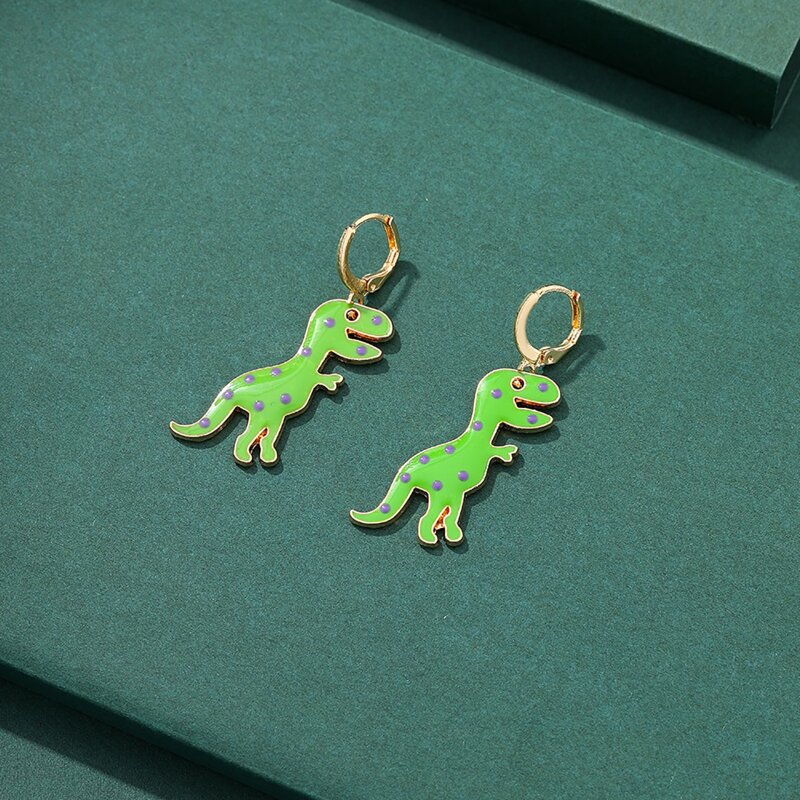 

Dinosaur Drop Earrings, Green