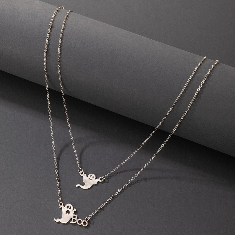

Ghost Decor Layered Chain Necklace, Silver