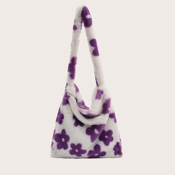 

Floral Graphic Fluffy Shoulder Bag, Multicolor