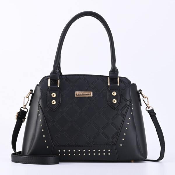 

Minimalist Studded Decor Top Handle Bag, Black