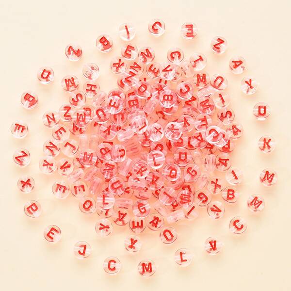 

200pcs Letter Decor Beaded DIY Jewelry Accessory, Red