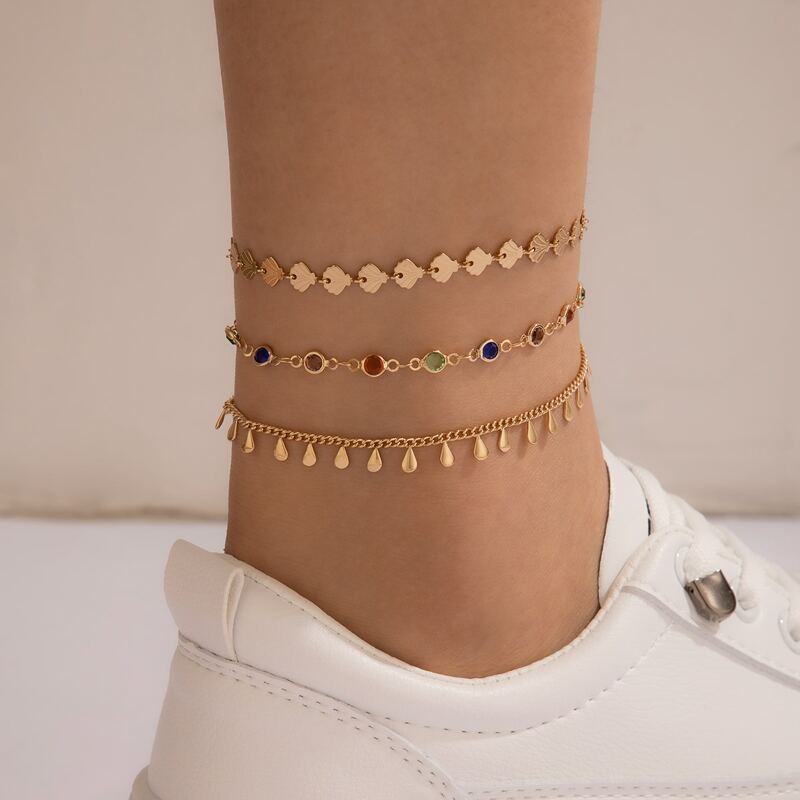 

3pcs Shell Shaped Chain Anklet, Gold