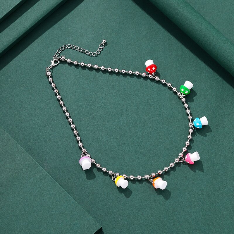 

Mushroom Decor Chain Necklace, Silver