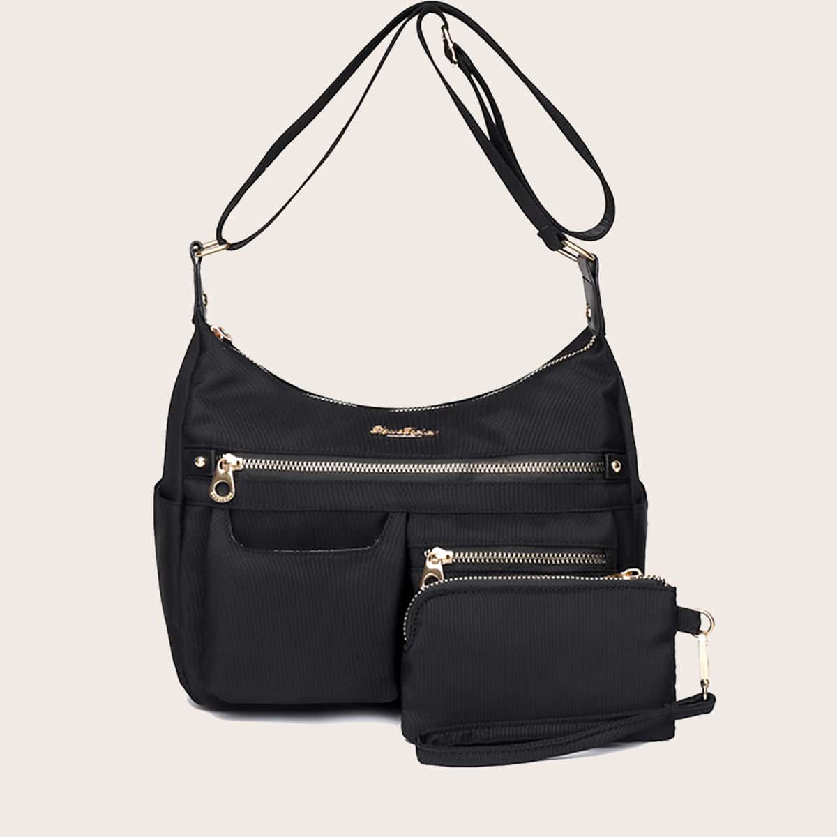 

Minimalist Crossbody Bag With Purse, Black