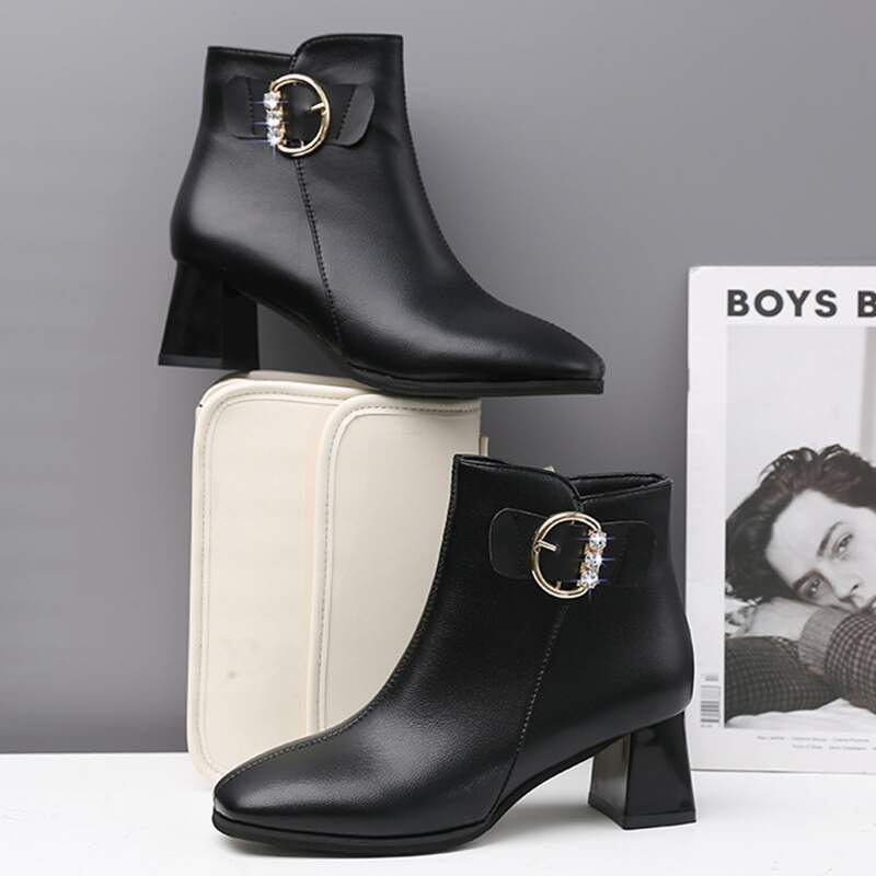 

Rhinestone Decor Side Zip Boots, Black