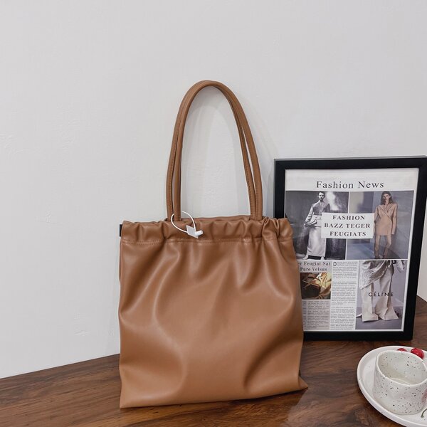 

Minimalist Ruched Design Shoulder Tote Bag, Brown