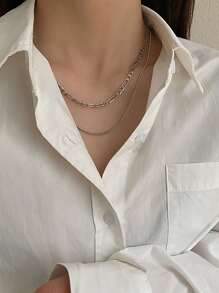 Minimalist Layered Necklace - Silver - View 1