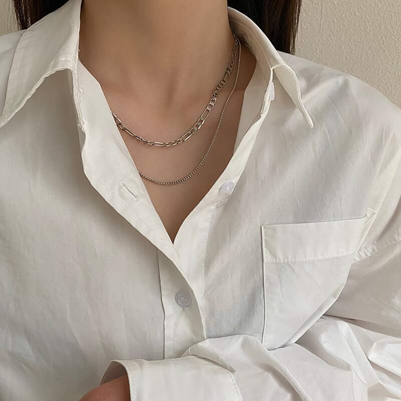 

Minimalist Layered Chain Necklace, Silver