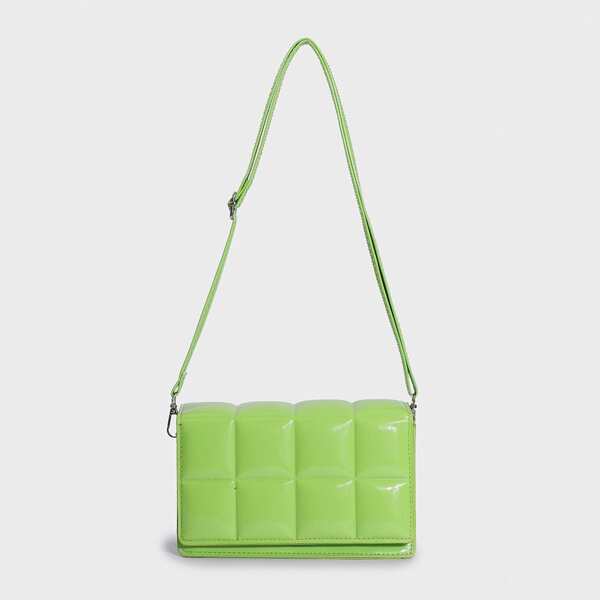 

Minimalist Textured Flap Crossbody Bag, Green