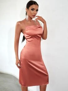Crisscross Back Satin Cami Dress
