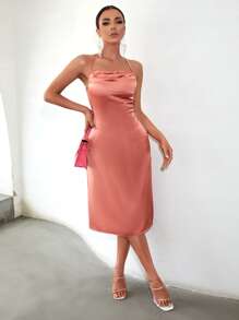Crisscross Back Satin Cami Dress