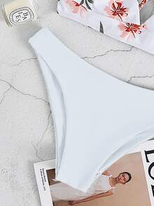 Plant Print Bikini For Summer Beach - White - View 4