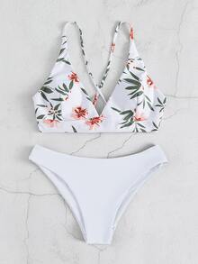 Plant Print Bikini For Summer Beach - White - View 6