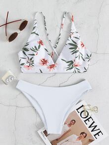 Plant Print Bikini For Summer Beach - White - View 7