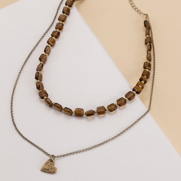 

Heart Charm Layered Necklace, Multicolor