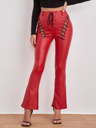 Criss Cross Lace Up Cut Out Flare Leg Jeans