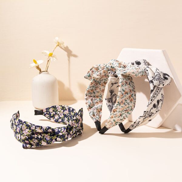 

3pcs Floral Print Headband, Multicolor