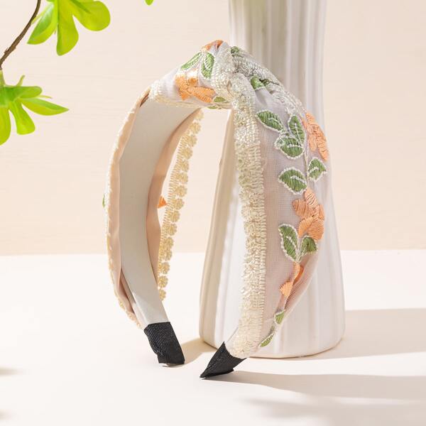 

Flower Embroidered Lace Headband, Multicolor