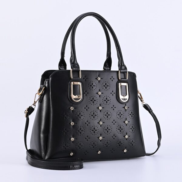 

Rhinestone Decor Hollow Out Tote Bag, Black
