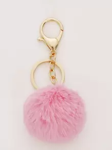 絨球墜飾鑰匙圈 - 粉色 - 查看 2