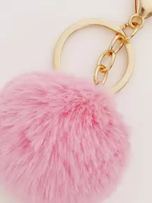 絨球墜飾鑰匙圈 - 粉色 - 查看 3
